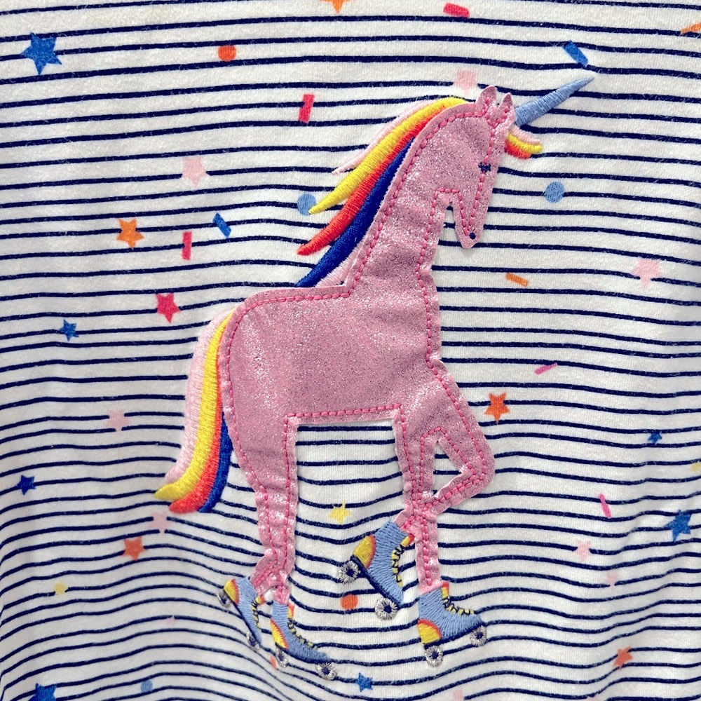 Joules 2Y Striped Unicorn On Roller Skates Appliqué Dress
